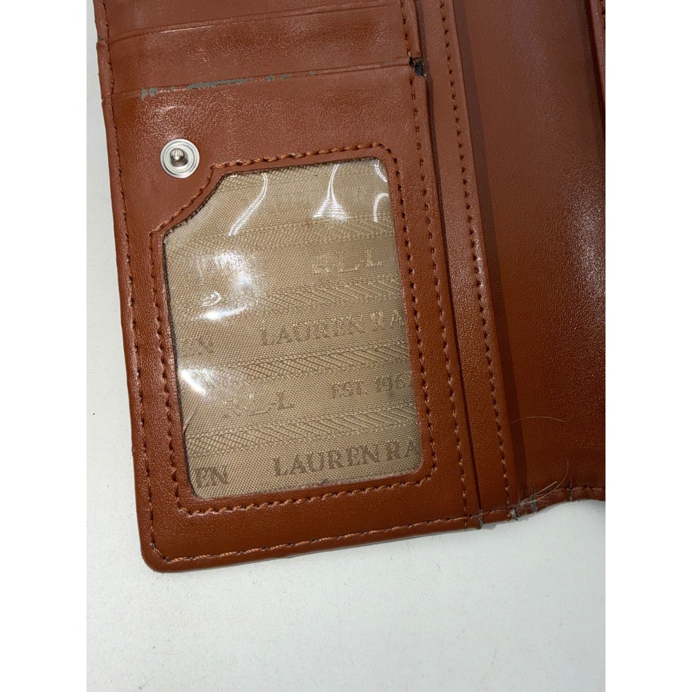 Lauren Ralph Lauren Blue Leather Slim Bifold Wallet Cognac Interior Silver Logo - Picture 7 of 10